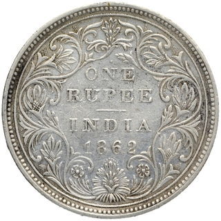 Silver One Rupee Coin of Victoria Queen of Bombay Mint of 1862.