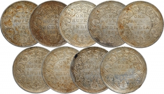 Silver One Rupee Coins of Victoria Queen of Calcutta and Bombay Mint of 1862.