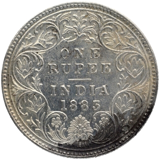 Silver One Rupee Coin of Victoria Empress of Bombay Mint of 1883.