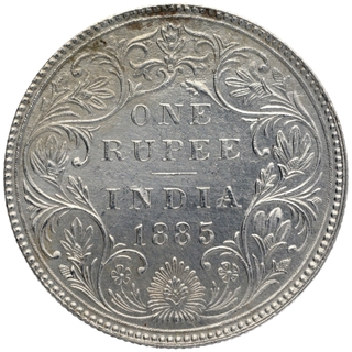 Silver One Rupee Coin of Victoria Empress of Bombay Mint of 1885.