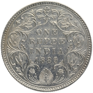 Silver One Rupee Coin of Victoria Empress of Bombay Mint of 1885.