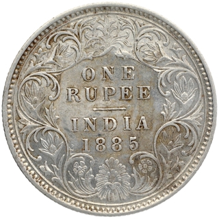 Silver One Rupee Coin of Victoria Empress of Bombay Mint of 1885.