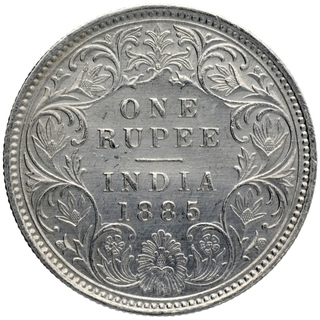 Silver One Rupee Coin of Victoria Empress of Bombay Mint of 1885.