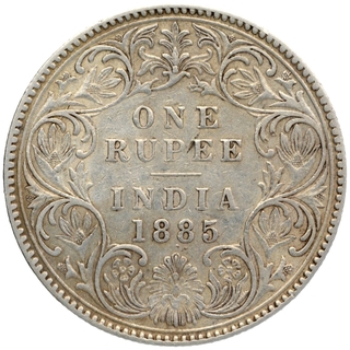 Silver One Rupee Coin of Victoria Empress of Bombay Mint of 1885.