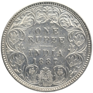 Silver One Rupee Coin of Victoria Empress of Bombay Mint of 1887.