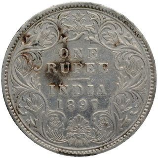 Silver One Rupee Coin of Victoria Empress of Bombay Mint of 1897.