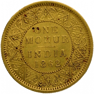 Gold One Mohur Coin of Victoria Queen of Calcutta Mint of 1862.