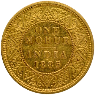 Gold One Mohur Coin of Victoria Empress of Culcutta Mint of 1885.