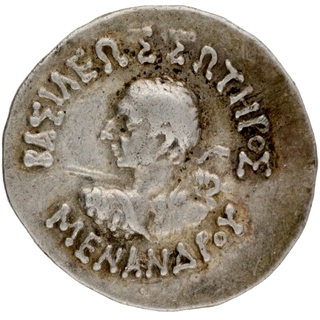 Silver Drachma Coin of Menander I of Indo Greeks.