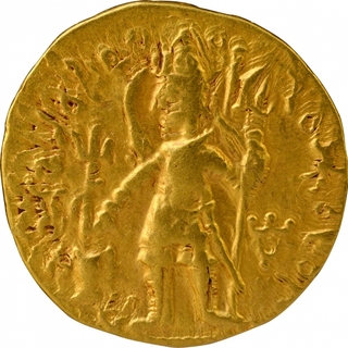 Gold Dinar Coin of Vasudeva I of Kushan Dynasty of Oesho type.