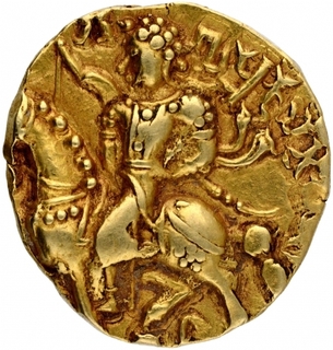 Gold Dinar Coin of Kumaragupta I of Gupta  Dynasty of  Horseman type.