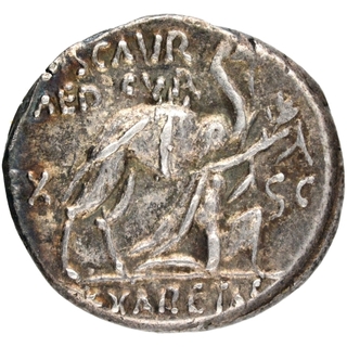 Extremely Rare Silver Denarius Coin of M. Aemilius Scaurus & P. Plautius Hypsaeus of Roman Republic.