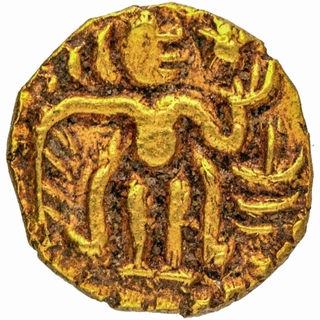 Gold One Eighth Kahavanu Coin of Raja Raja I of Chola Dynasty.