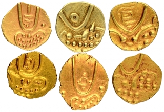 Gold Six Different Variety Fanam Coins of South India.