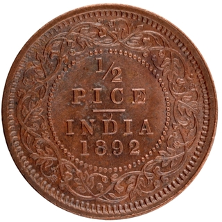 Copper Half Pice Coin of Victoria Empress of Calcutta Mint of 1892.