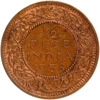 Bronze Half Pice Coin of King George VI of Calcutta Mint of 1938.