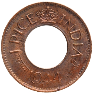 Bronze One Pice Coin of King George VI of Lahore Mint of 1944.