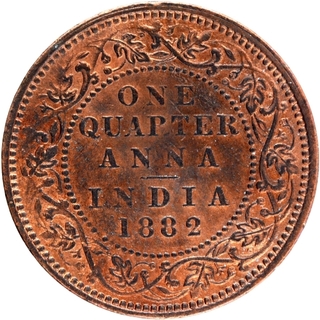 Copper One Quarter Anna Coin of Victoria Empress of Bombay Mint of 1882.