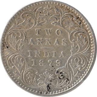 Silver Two Annas Coin of Victoria Empress of Bombay Mint of 1879.