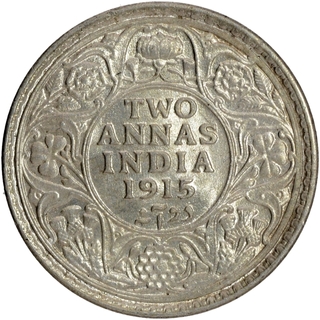 Silver Two Annas Coin of King George V of Calcutta Mint of 1915.