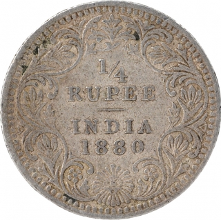 Silver Quarter Rupee Coin of Victoria Empress of Calcutta Mint of 1880.