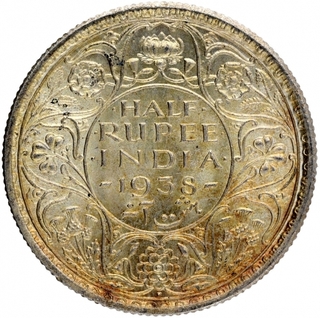 Silver Half Rupee Coin of King George VI of Bombay Mint of 1938.