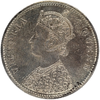 Silver One Rupee Coin of Victoria Queen of Bombay Mint of 1862.