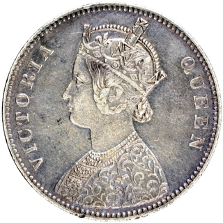 Silver One Rupee Coin of Victoria Queen of Bombay Mint of 1862.