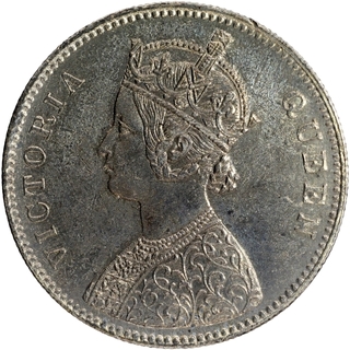 Silver One Rupee Coin of Victoria Queen of Bombay Mint of 1862.