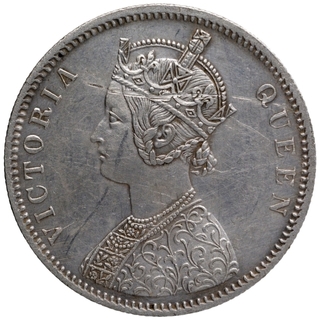 Silver One Rupee Coin of Victoria Queen of Bombay Mint of 1862.