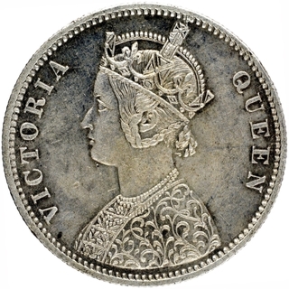 Silver One Rupee Coin of Victoria Queen of Bombay Mint of 1874.