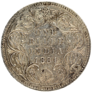 Silver One Rupee Coin of Victoria Empress of Bombay Mint of 1881.