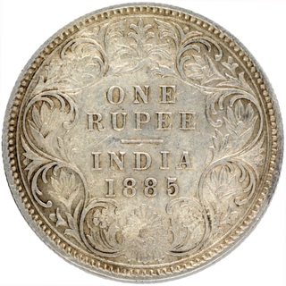 Silver One Rupee Coin of Victoria Empress of Calcutta Mint of 1885.