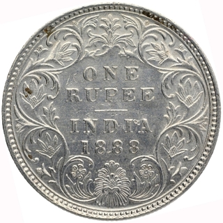 Silver One Rupee Coin of Victoria Empress of Bombay Mint of 1888.