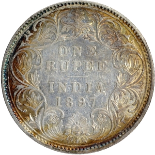 Silver One Rupee Coin of Victoria Empress of Bombay Mint of 1897.