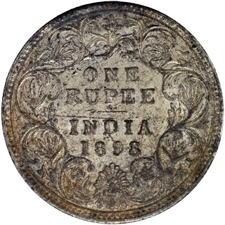 Silver One Rupee Coin of Victoria Empress of Bombay Mint of 1898.