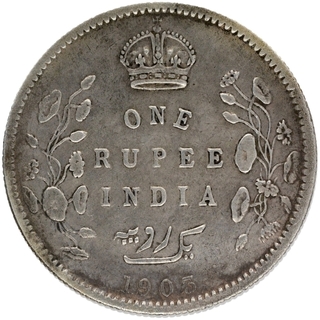 Silver One Rupee Coin of King Edward VII of Calcutta Mint of 1903.