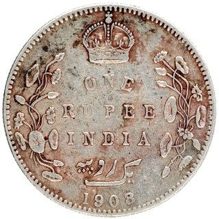 Silver One Rupee Coin of King Edward VII of Bombay Mint of 1908.