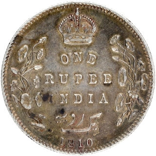 Silver One Rupee Coin of King Edward VII of Bombay Mint of 1910.