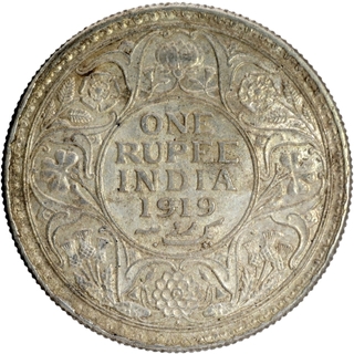 Silver One Rupee Coin of King George V of Bombay Mint of 1919.