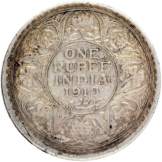 Error Silver One Rupee Coin of King George V of Bombay Mint of 1919.