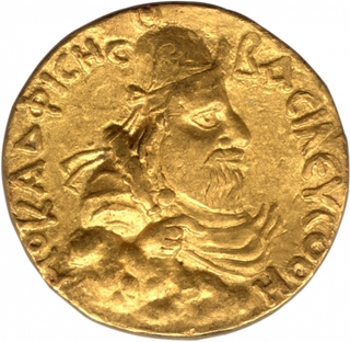 Gold Dinar Coin of Vima Kadphises of Kushan Dynasty.