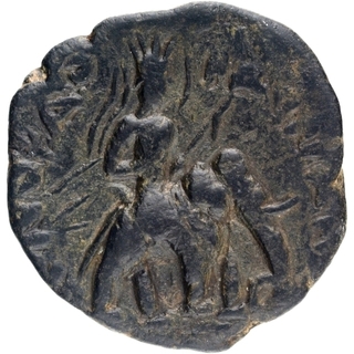 Copper Tetradrachma Coin of Huvishka of Kushan Dynasty of Elephant Rider type.