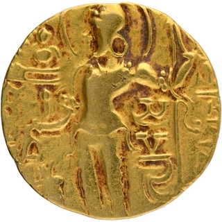 Gold Dinar Coin of Samudragupta of Gupta Dynasty of Scepter type.