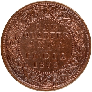 Copper One Quarter Anna Coin of Victoria Queen of Bombay Mint of 1875.