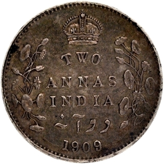 Silver Two Annas Coin of King Edward VII of Calcutta Mint of 1909.