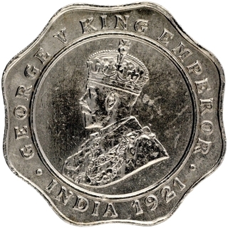 Cupro Nickel Four Annas Coin of King George V of Bombay Mint of 1921.