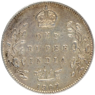 Silver One Rupee Coin of King Edward VII of Bombay Mint of 1907.