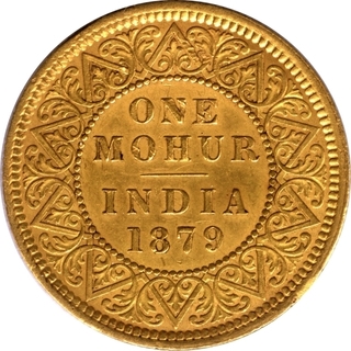 Gold One Mohur Coin of Victoria Empress of Calcutta Mint of 1879.