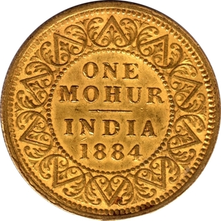 Gold One Mohur Coin of Victoria Empress of Calcutta Mint of 1884.